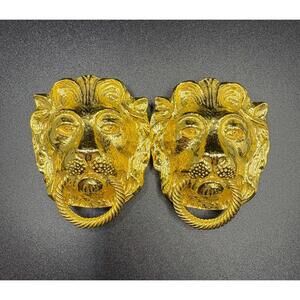 Vintage Mimi Di N 1974 Gold Tone Lion Head Door Knocker Belt buckle